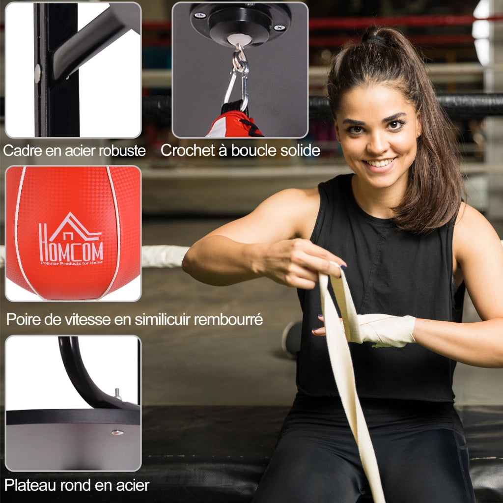 Pera Velocit¨¤ da Boxe con Base Girevole ¨C Xylo ¨C Altezza Regolabile Acciaio Rivestimento Sintetico Rosso Nero