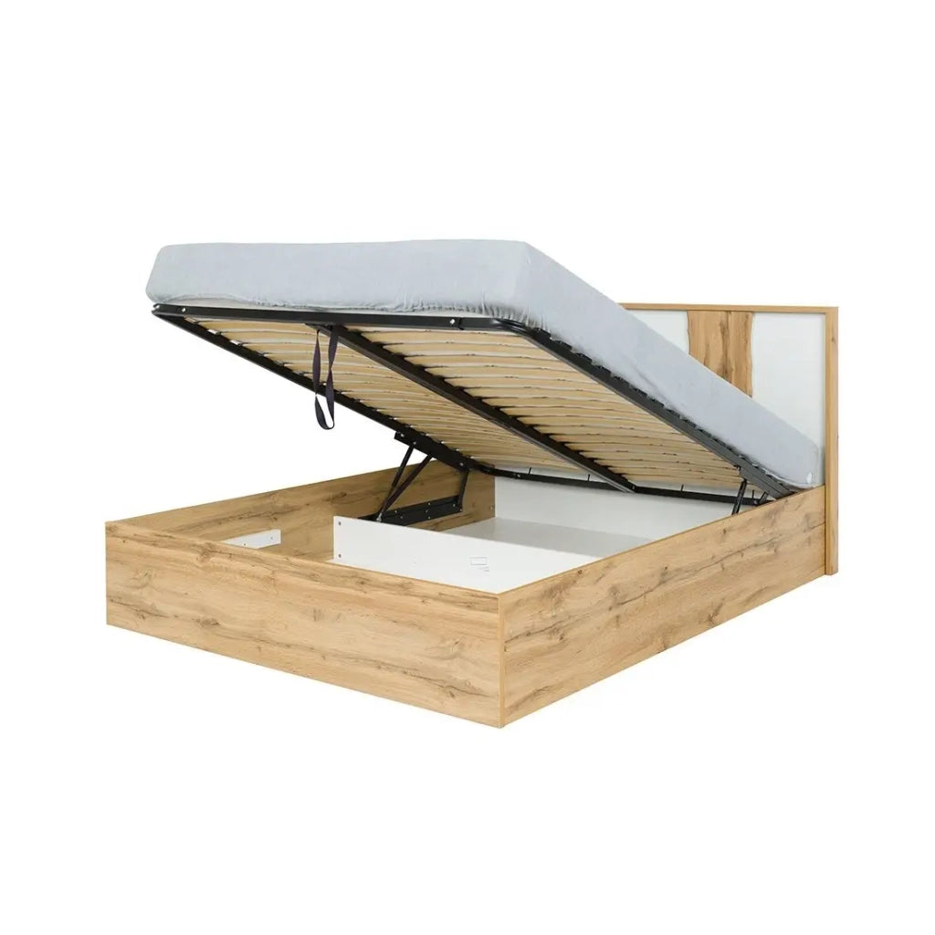 Pack letto contenitore 160x200 + 2 comodini WOOD colore bianco e rovere
