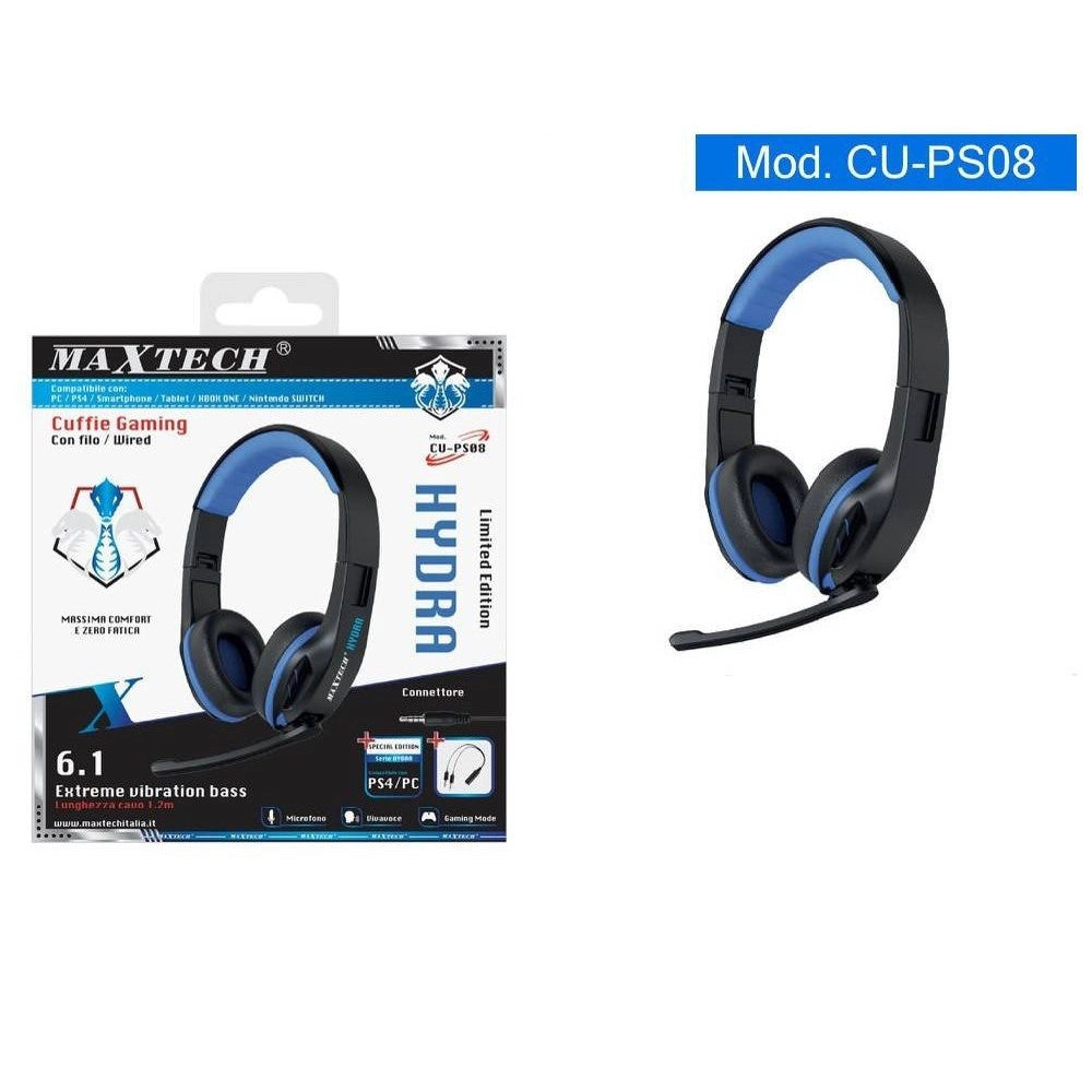 Trade Shop - Cuffie Gaming Ps4 Pc Cuffia Con Filo Microfono Vivavoce Jack Aux 3,5mm Cu-ps08 -