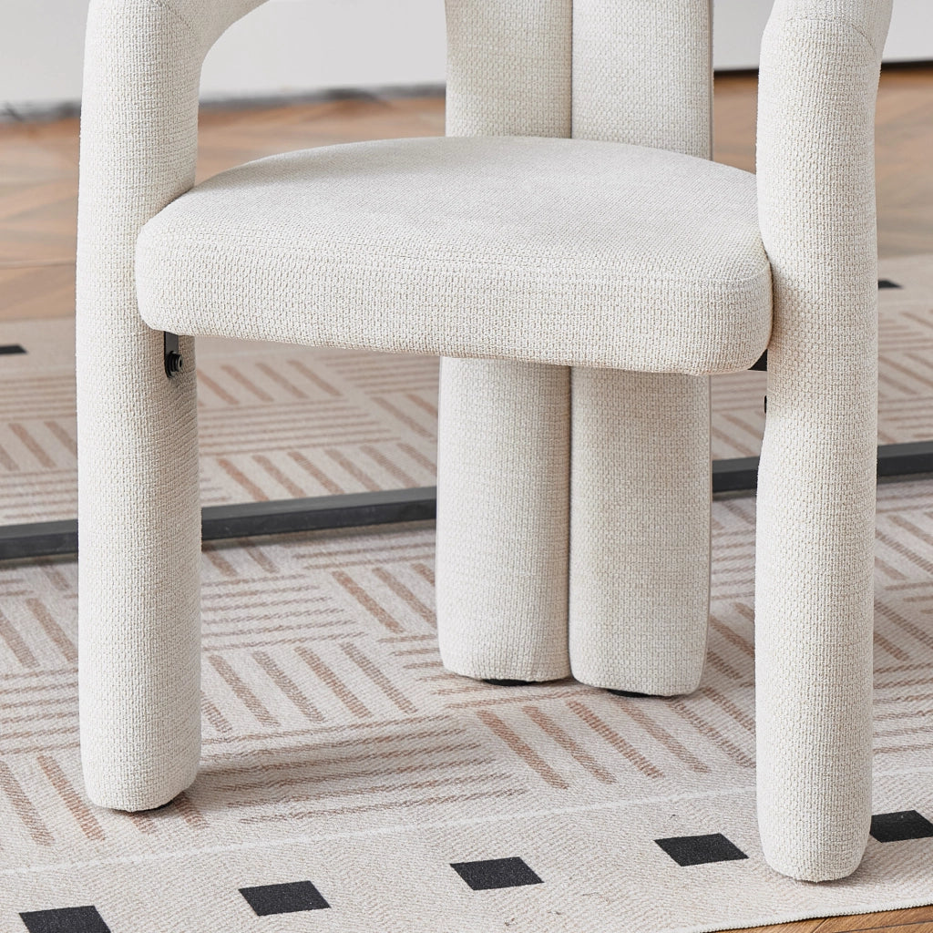 Sedia con Braccioli in Chenille; Beige; Sedia Imbottita per Sala da Pranzo e Ufficio