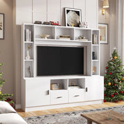 Mobile porta tv con 2 ante, 2 cassetti e 11 vani, per soggiorno, in pannello truciolare, bianco, 180 × 35 × 170 cm