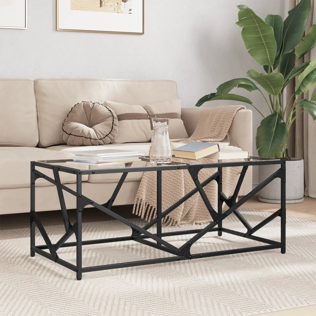2 pz Tavolini da salotto | Tavolino da caff¨¨ | Tavolino da Soggiorno con Piano Vetro Trasparente 98,5x50x41cm Acciaio