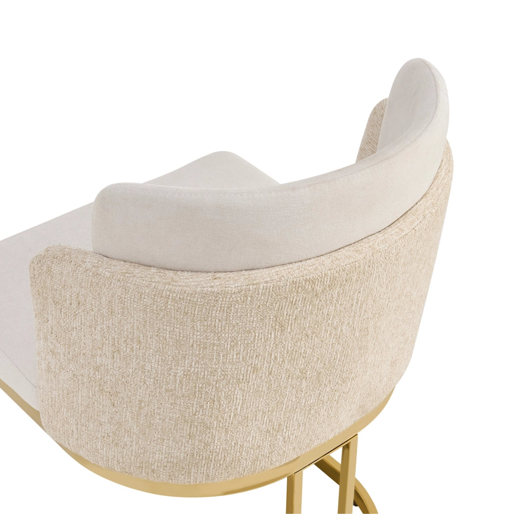 Set di 2 sedie da pranzo 61.49x58.5x54 cm con doppio schienale in chenille beige e oro