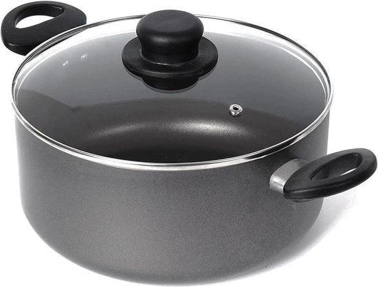 Piatto antiaderente grande 45 l 24 cm con coperchio in vetro e supporto in silicone - fondo in alluminio con base in induzione - maniglie termoresistenti