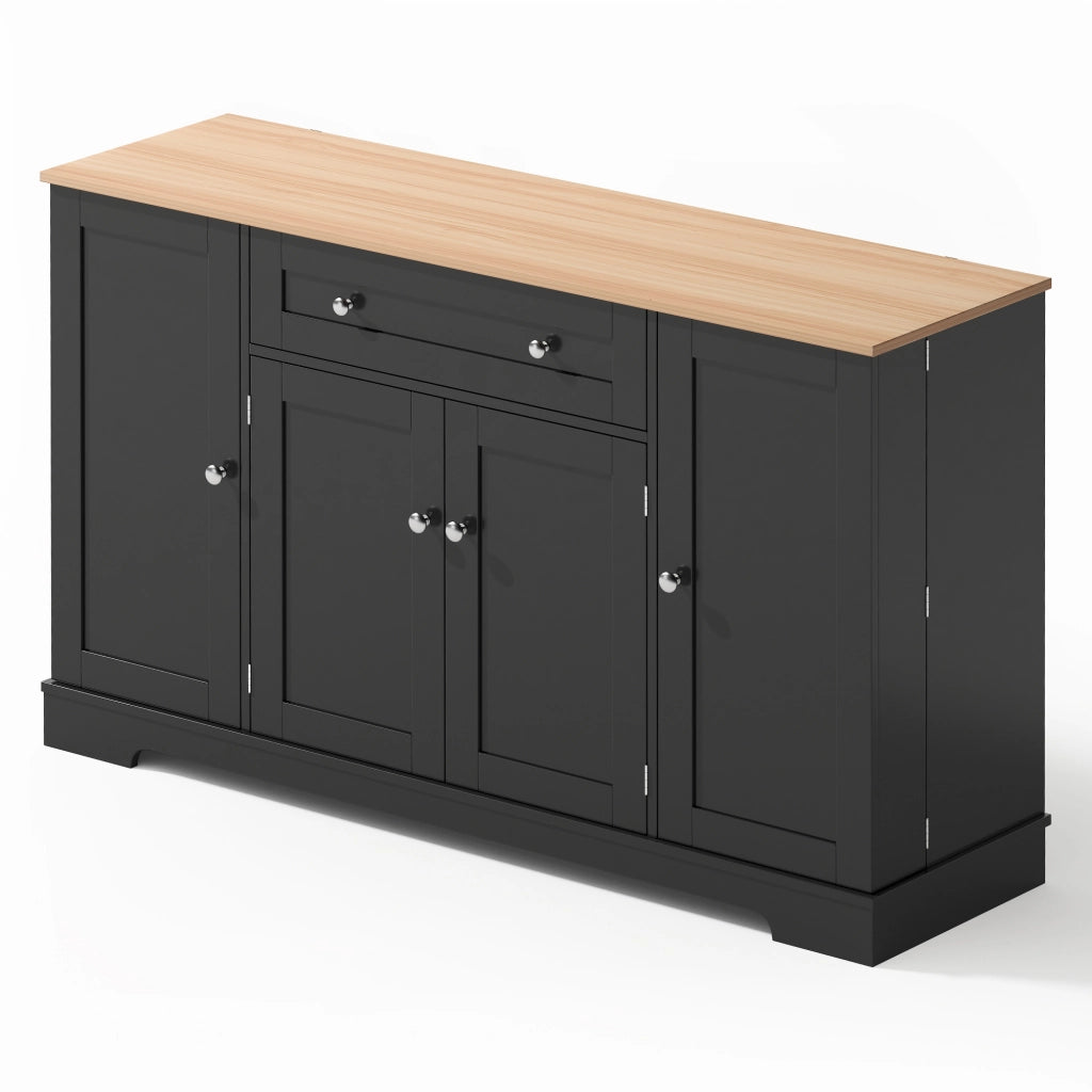 Sideboard da cucina 138 cm con cassetto, ante laterali e ripiani regolabili, design moderno, nero