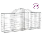 Cestini gabbioni recinzione a gabbia muro di contenimento ad arco 10 pezzi 200 x 50 x 80/100 cm ferro zincato argento 02_0040251