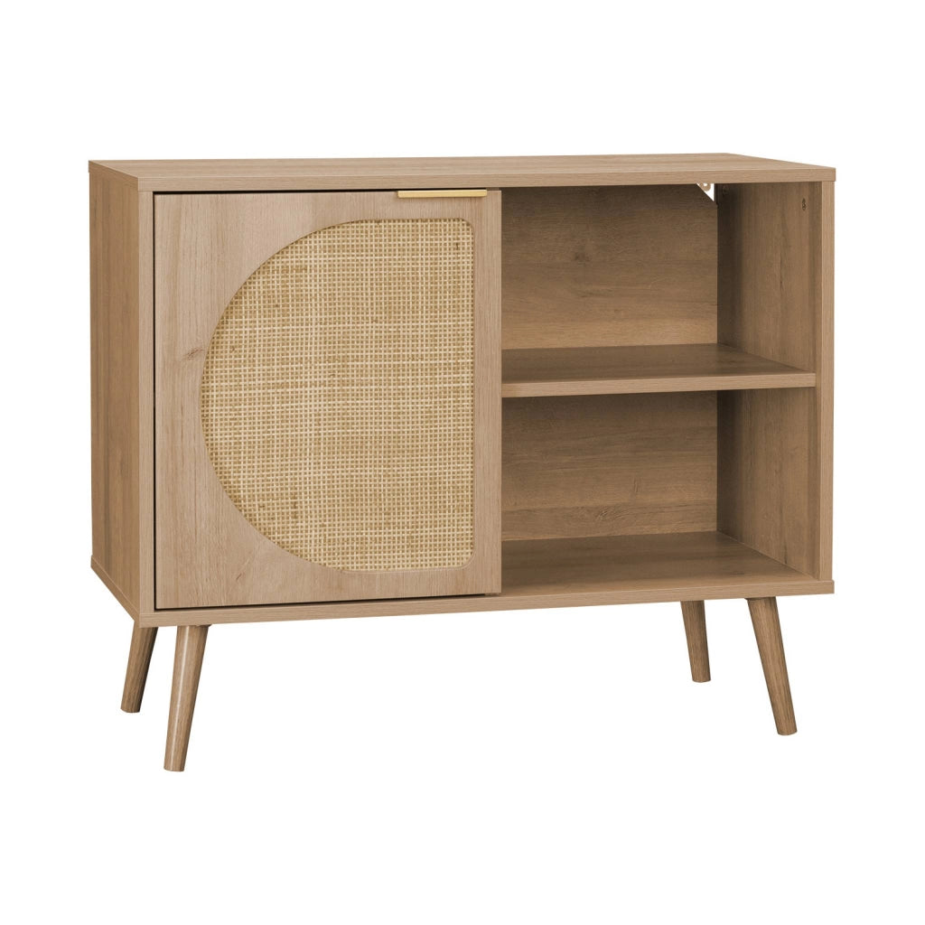 Credenza scandinava con decoro, legno arrotondato, 80cm, marrone