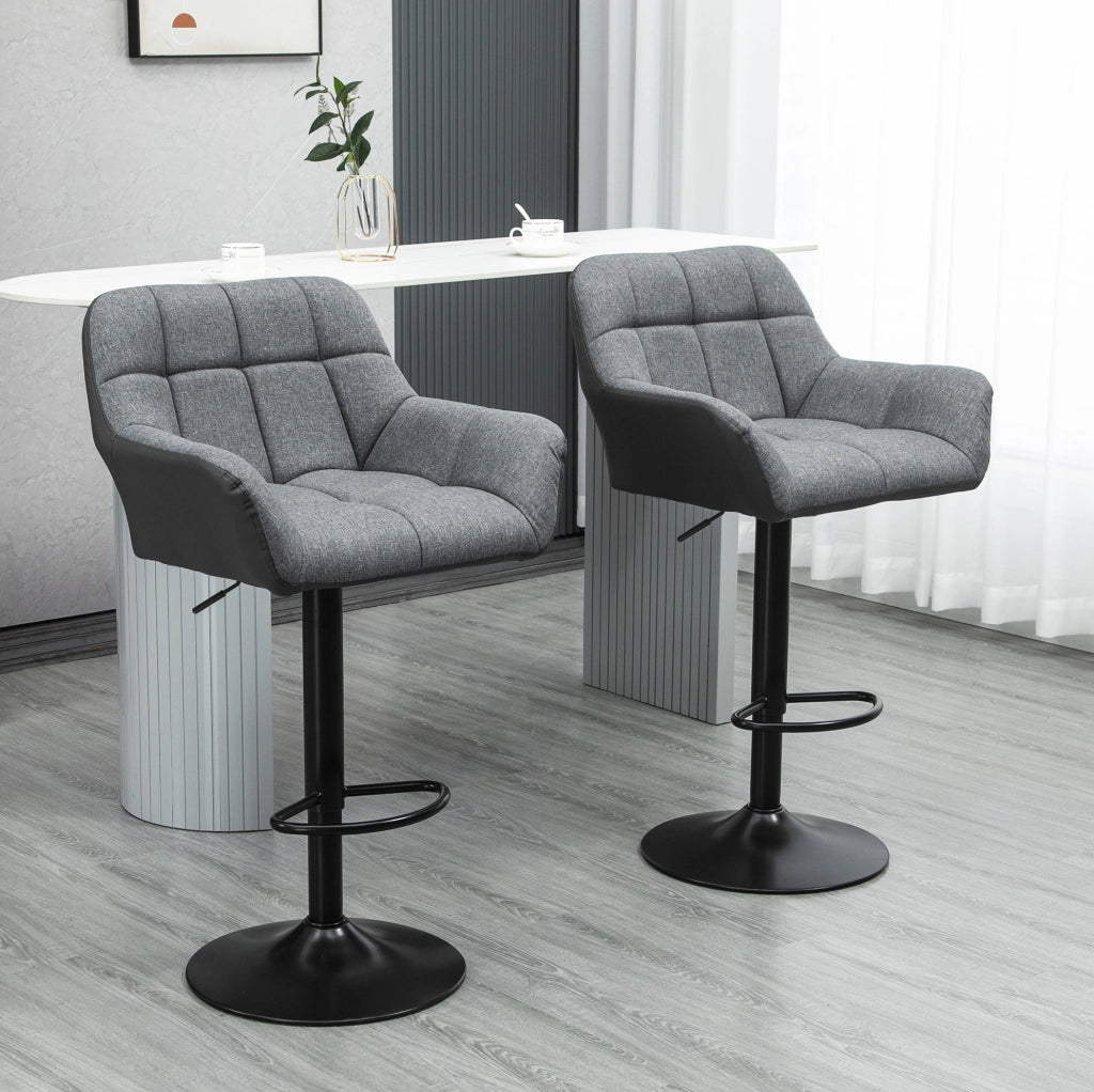 Set di 2 sgabelli da bar 57.5x52.5x93-114 cm girevoli a 360 gradi in pelle rigenerata grigio