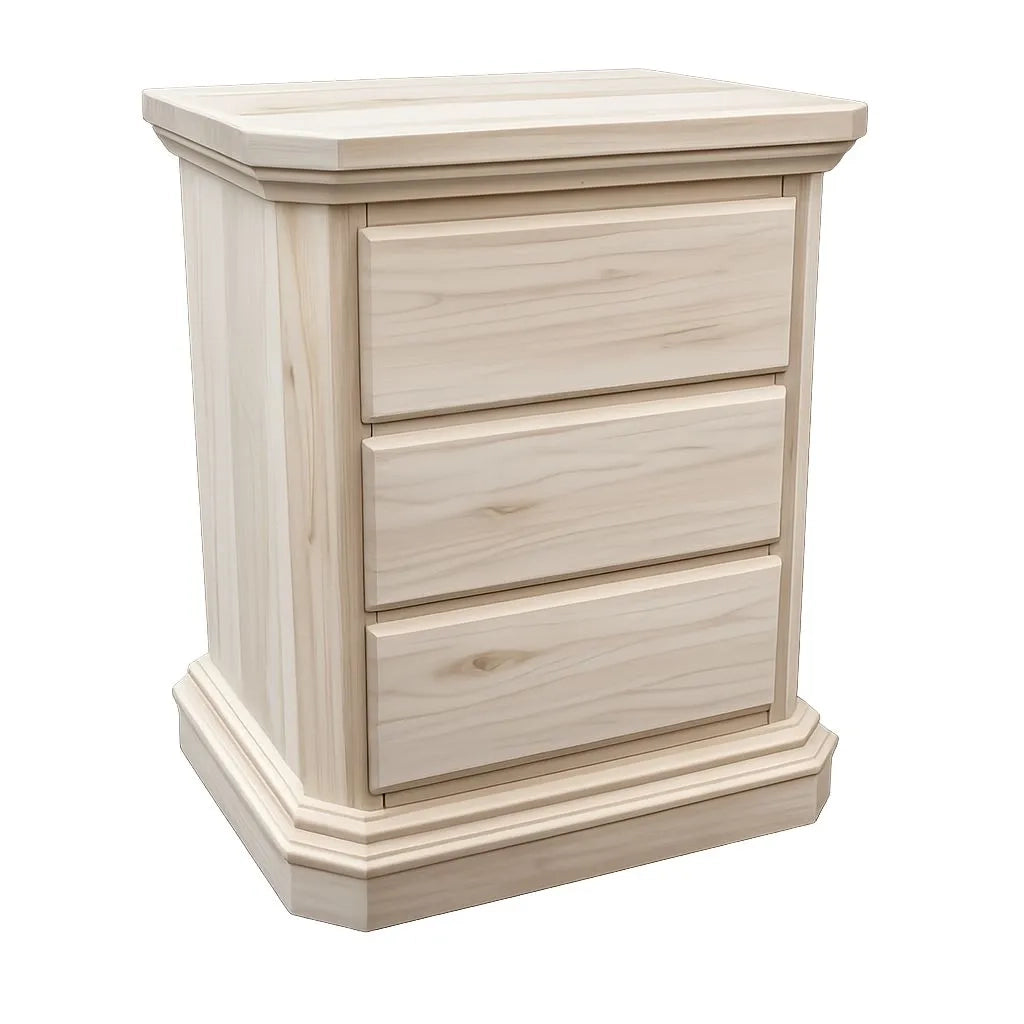 Comodino classico 3 cassetti legno grezzo 60x38x71 (418) - Mobili 2G