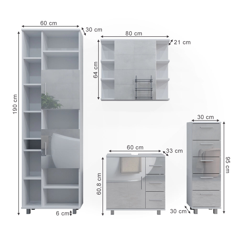 Vicco Set mobili bagno Bianco lucido 4 parti