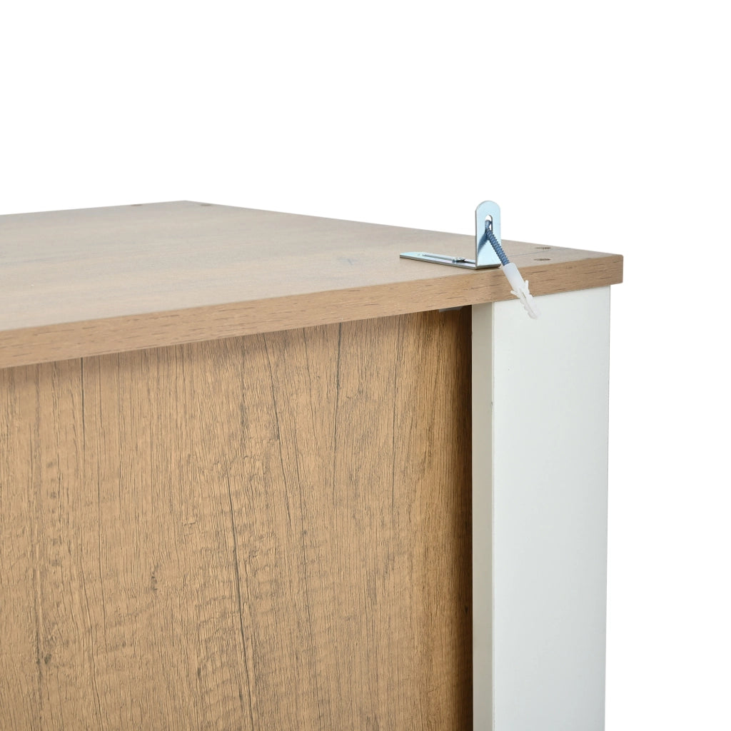 Vetrina Alta con LED ¨C MINIMAL ¨C Bianco/Legno, 2 Ante, 6 Ripiani, 70x40x188