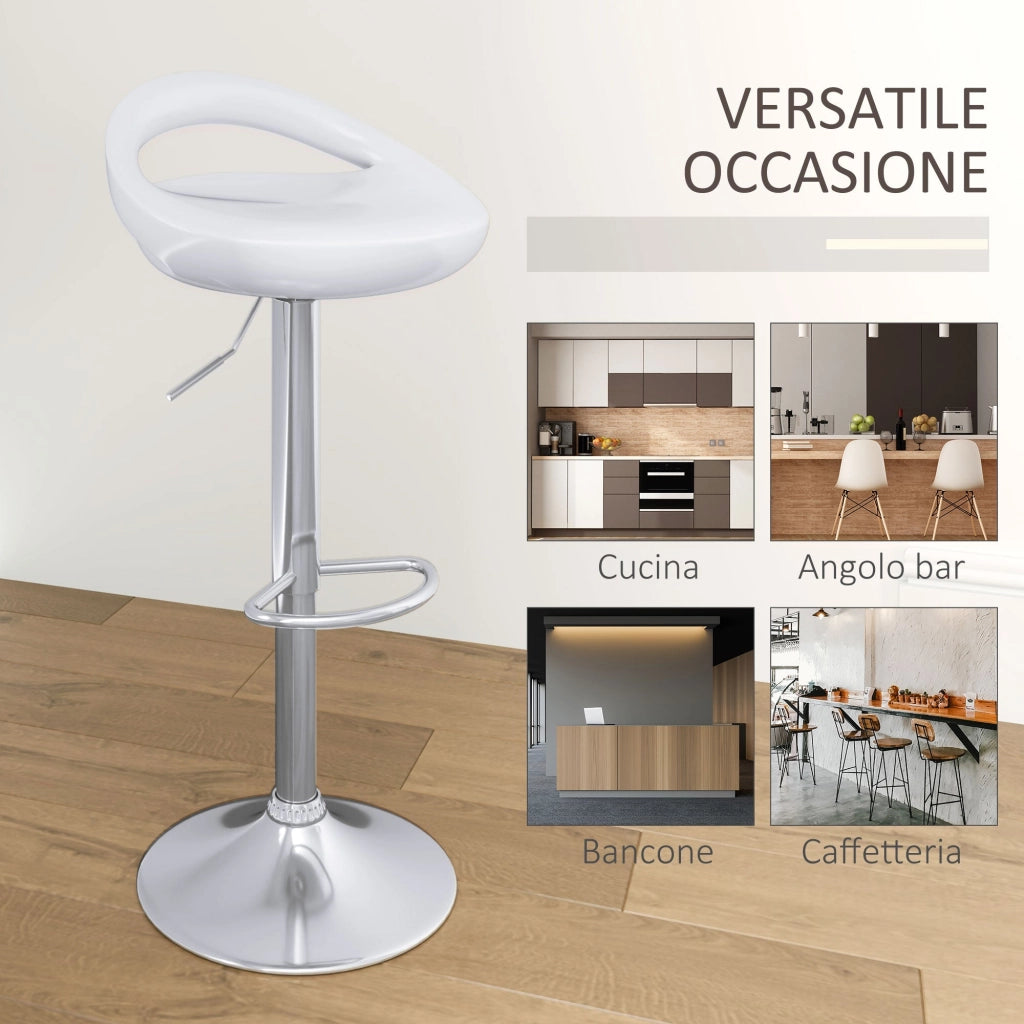 Set 2 Sgabelli da Bar Altezza Regolabile Seduta in ABS Bianco