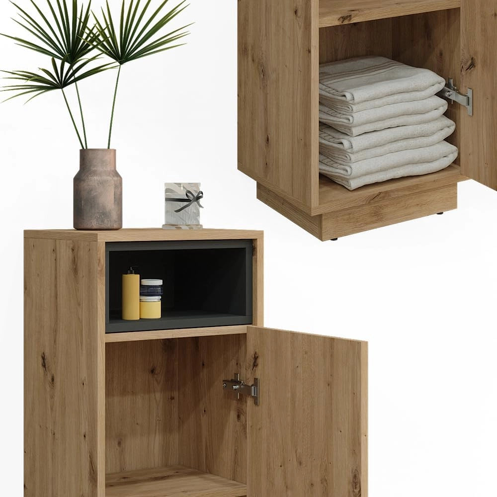 Mobiletto bagno Beatrice, Rovere artigianale, 38 x 93 cm, per la conservazione in bagno abbinabile alla serie Beatrice