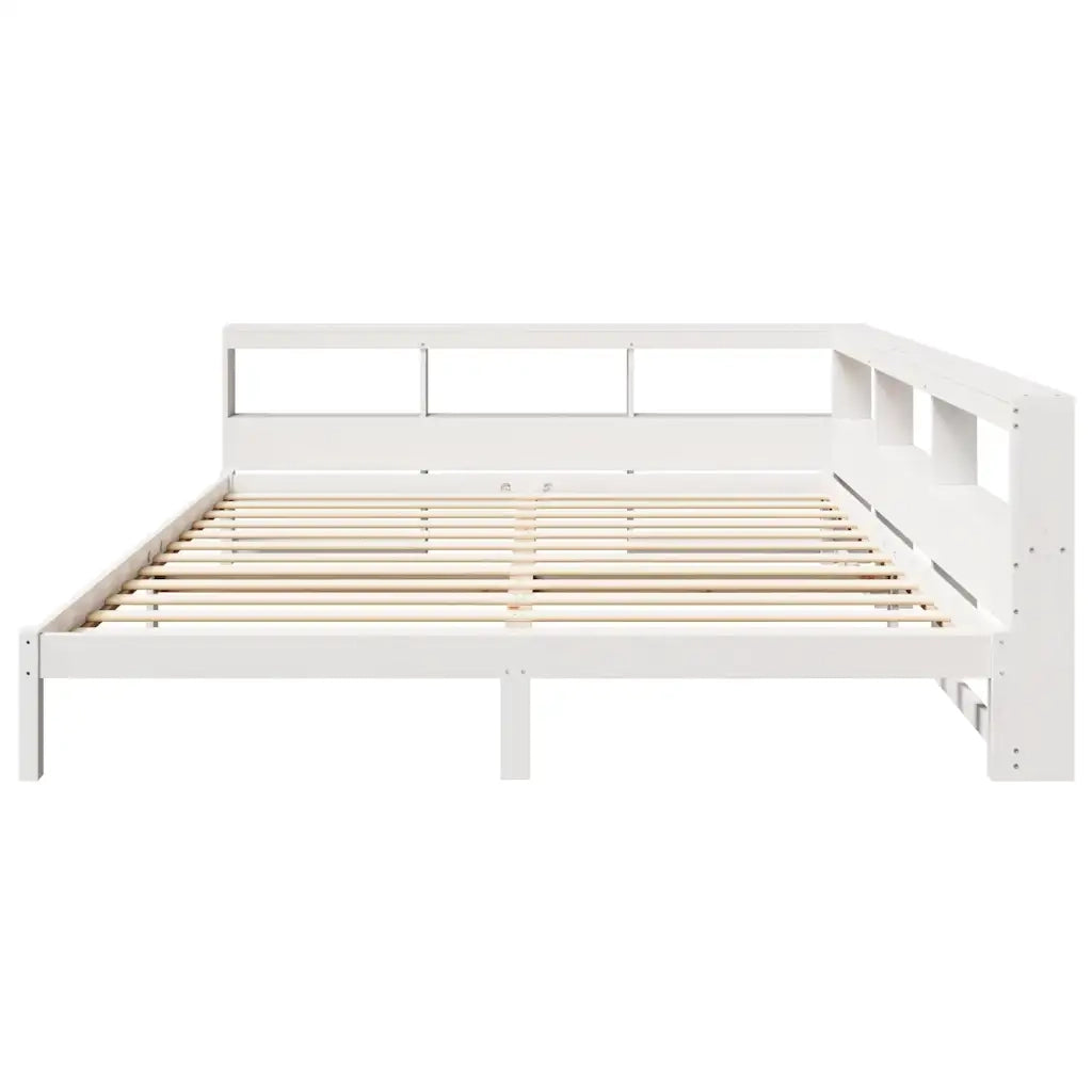 Letto Libreria senza Materasso-Struttura Letto con contenitore Bianco 200x200 cm Legno di Pino 500892