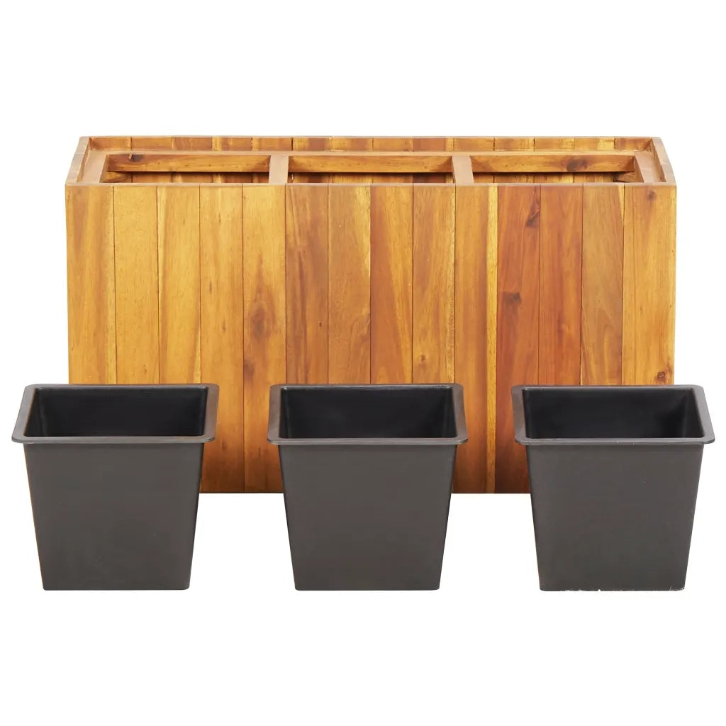 Letto Rialzato da Giardino con 3 Vasi in Legno Massello d'Acacia 46572