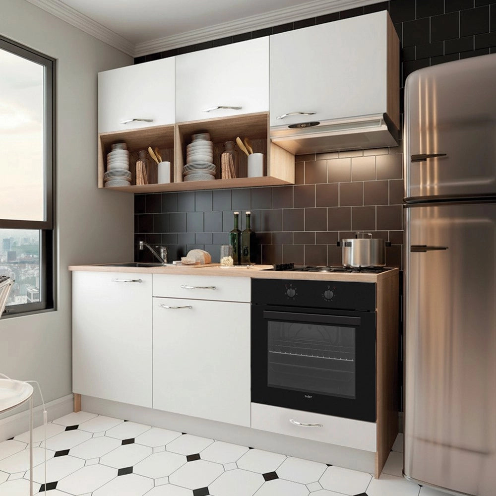 Cucina Completa Cuneo 180 cm con Elettrodomestici Inclusi – Rovere e Bianco Opaco