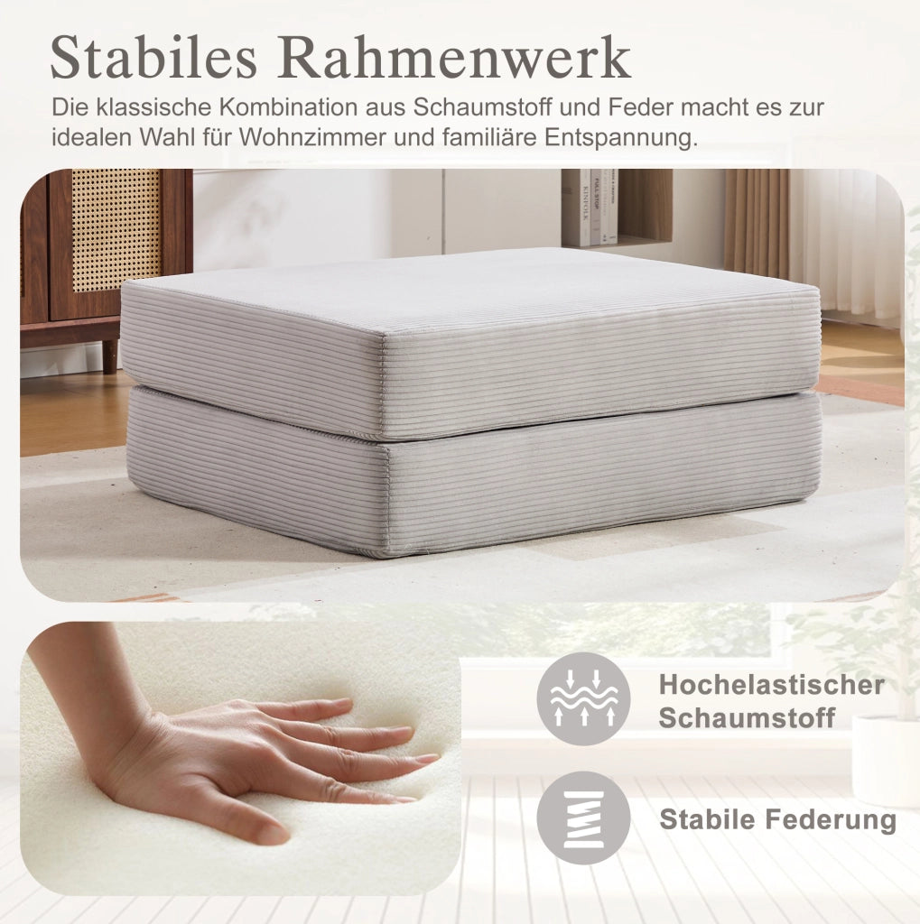 Pouf trasformabile in letto singolo in corduroy grigio chiaro 109x95x43 cm