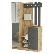 Mobile da ingresso Arco, Entratina appendiabiti, Composizione per atrio, Consolle portaoggetti multifunzione, 114x38h180 cm, Quercia e Antracite