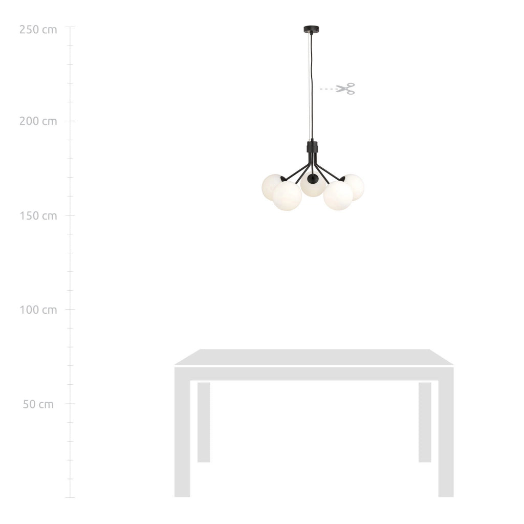 Lampadario Emibig Nova 5xE14 Nero/Opale dimmerabile