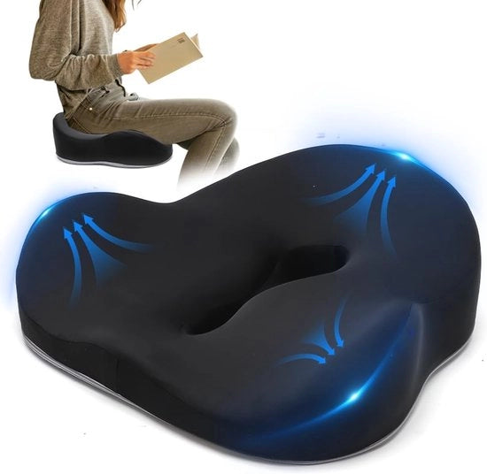 Cuscino Sedile Ortopedico - Gomma di Memoria - Cuscino Cocceggiale - Emorroidi - Cuscino Sedile Ergonomico per Sedia da Ufficio e Sedia Auto - Riduzione del Cocceggiale e Promozione del Flusso Sanguigno - Nero
