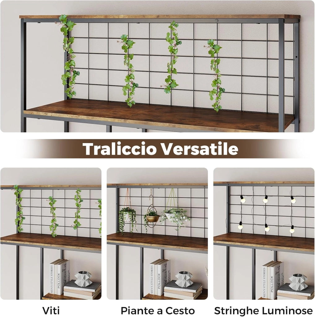 Scaffale Porta Piante a 6 Livelli, Portavasi da Interno con Rete Metallica, Scaffale Espositore Organizzatore per Soggiorno, Ufficio e Studio, 100 x 30 x 180 cm