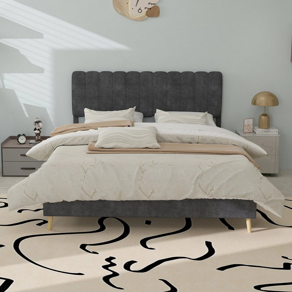 Letto imbottito con testiera ¨C Minimal ¨C grigio velluto 140x200 cm