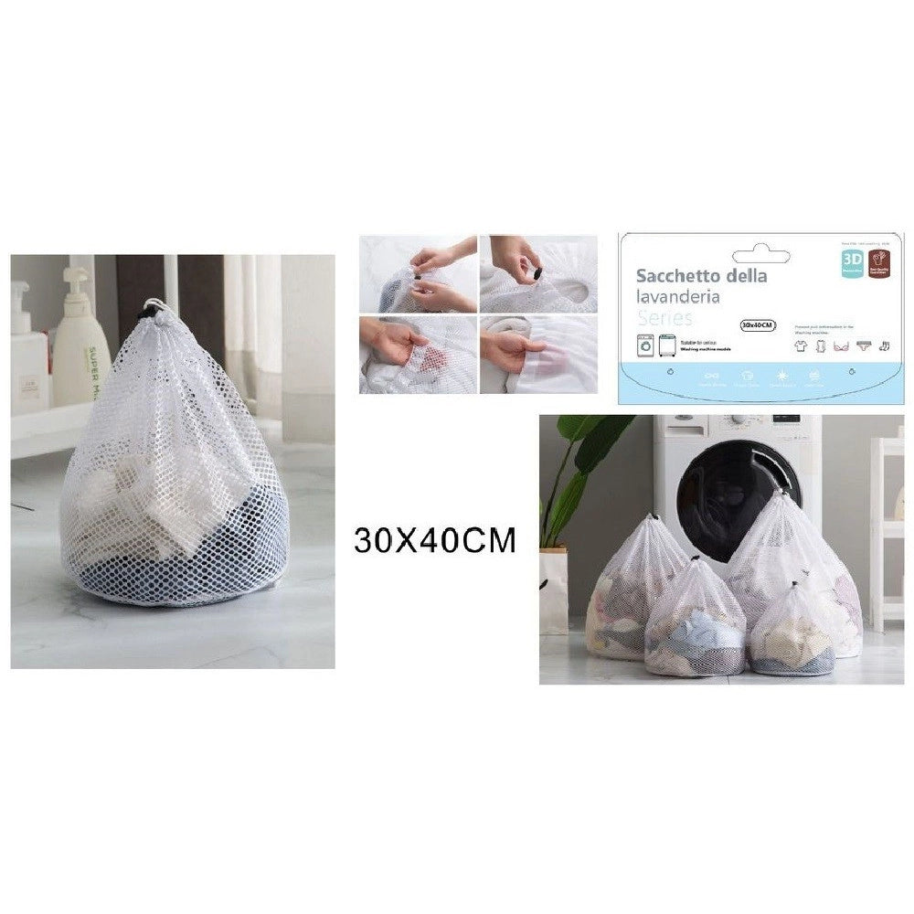 Trade Shop - Set 2 Pz Sacchetto Per Lavanderia Bucato Borsa A Rete Biancheria 30x40 Cm 58138 -