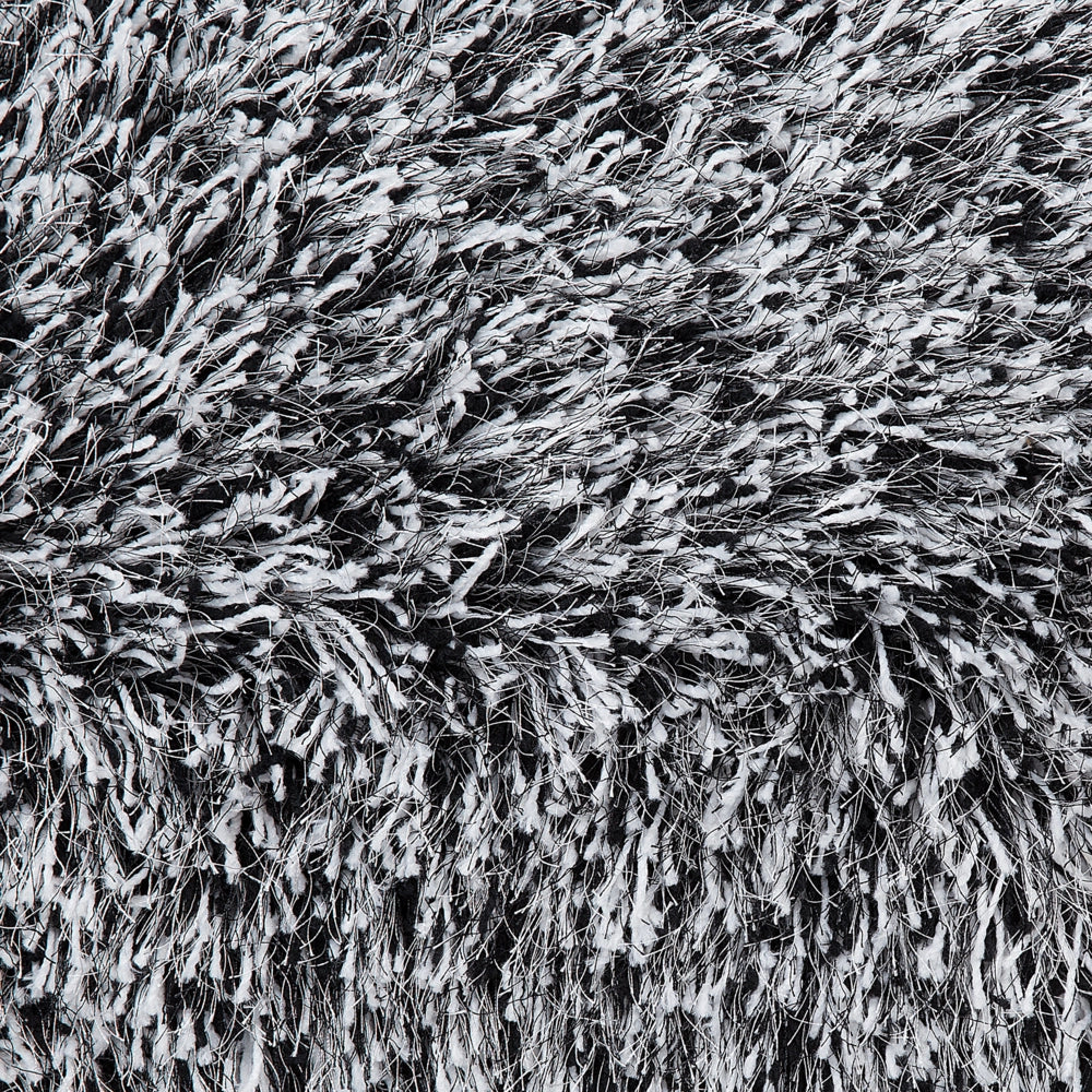 Tappeto Shaggy Tappeto a pelo lungo Solido Poliestere Bianco e Nero Rotondo 140 cm