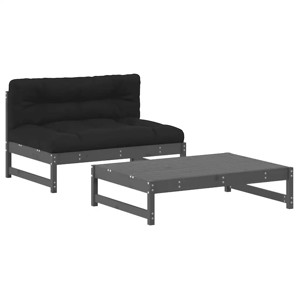 Set Divani da Giardino 2pz | Set Salotto da Giardino con Cuscini in Legno Massello Grigio