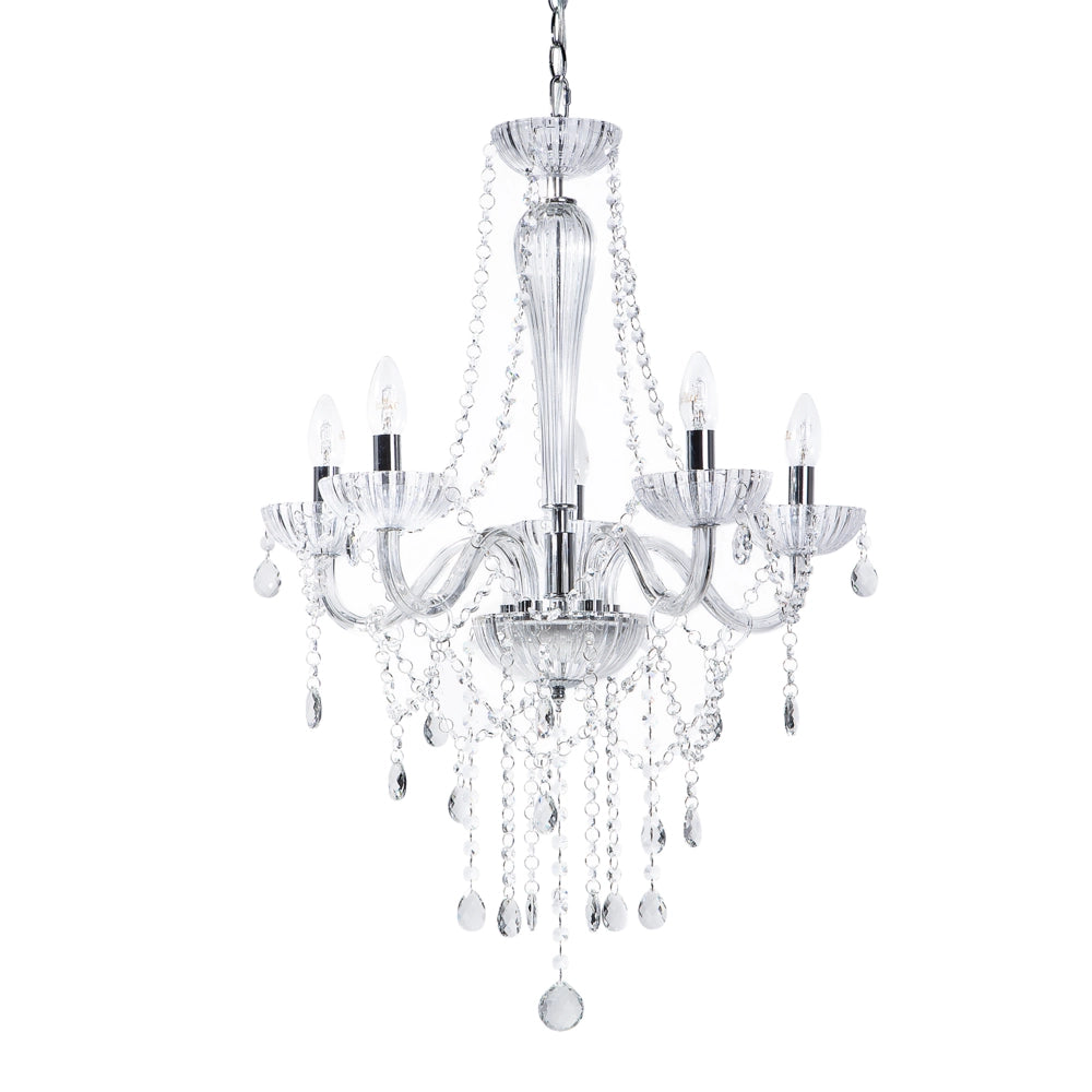 Lampadario in cristallo color argento 185 cm trasparente a 5 fuochi