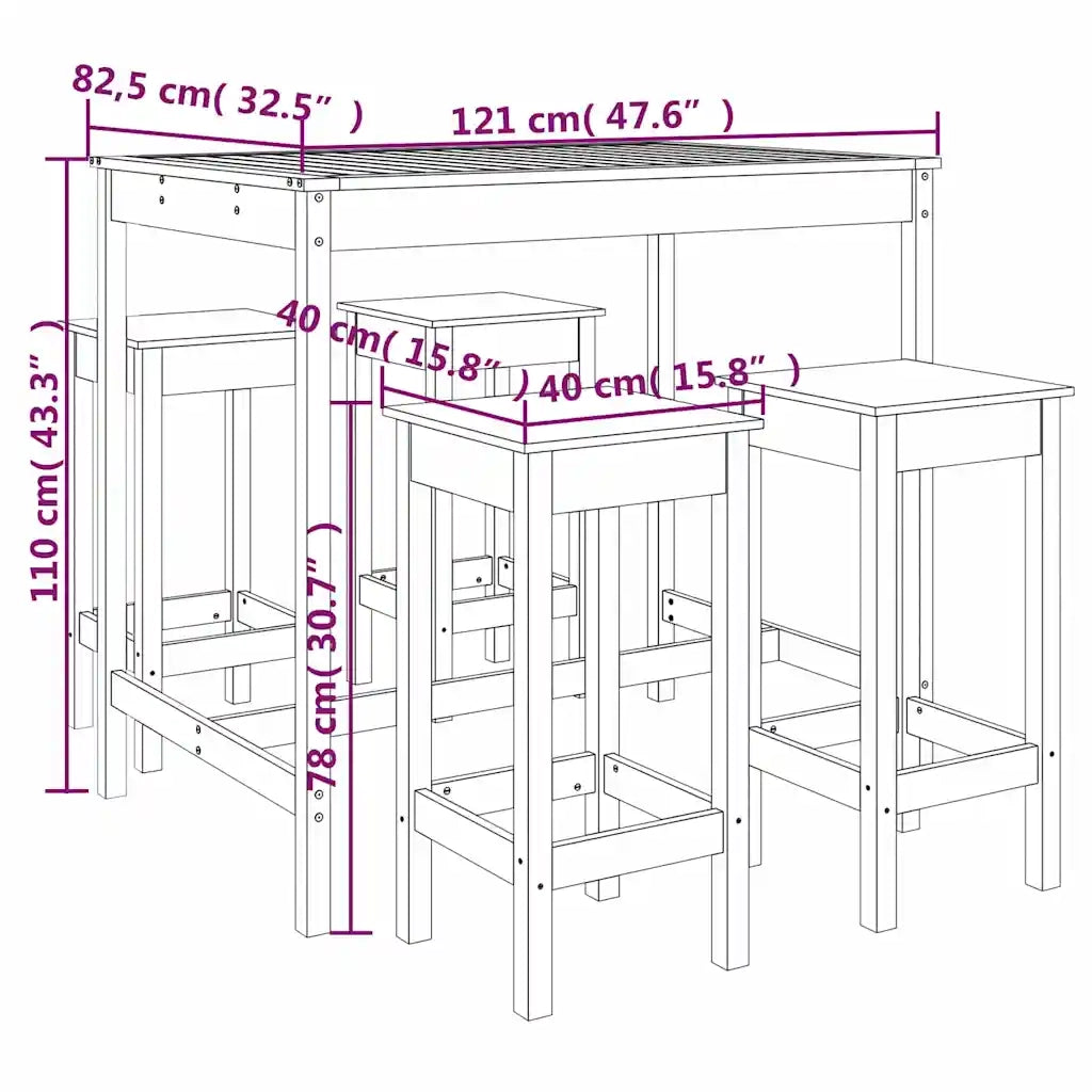 Set Bar da Giardino 5 pz | Set Salotto da Giardino in Legno Massello di Pino