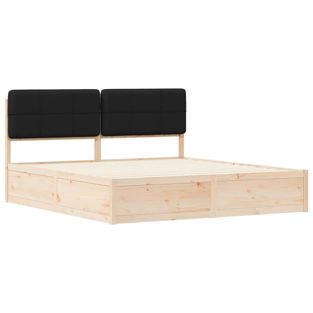 Letto con Testiera Rivestita Nero 200 x 200 cm Pino massello