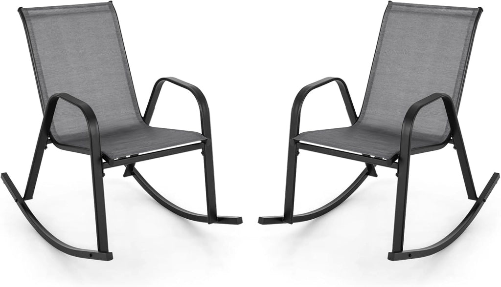 Set di 2 Sedie a Dondolo, Resistenti alle Intemperie con Braccioli, Portata Massima 150 kg, Sedia Basculante da Esterno per Giardino, Balcone e Terrazza