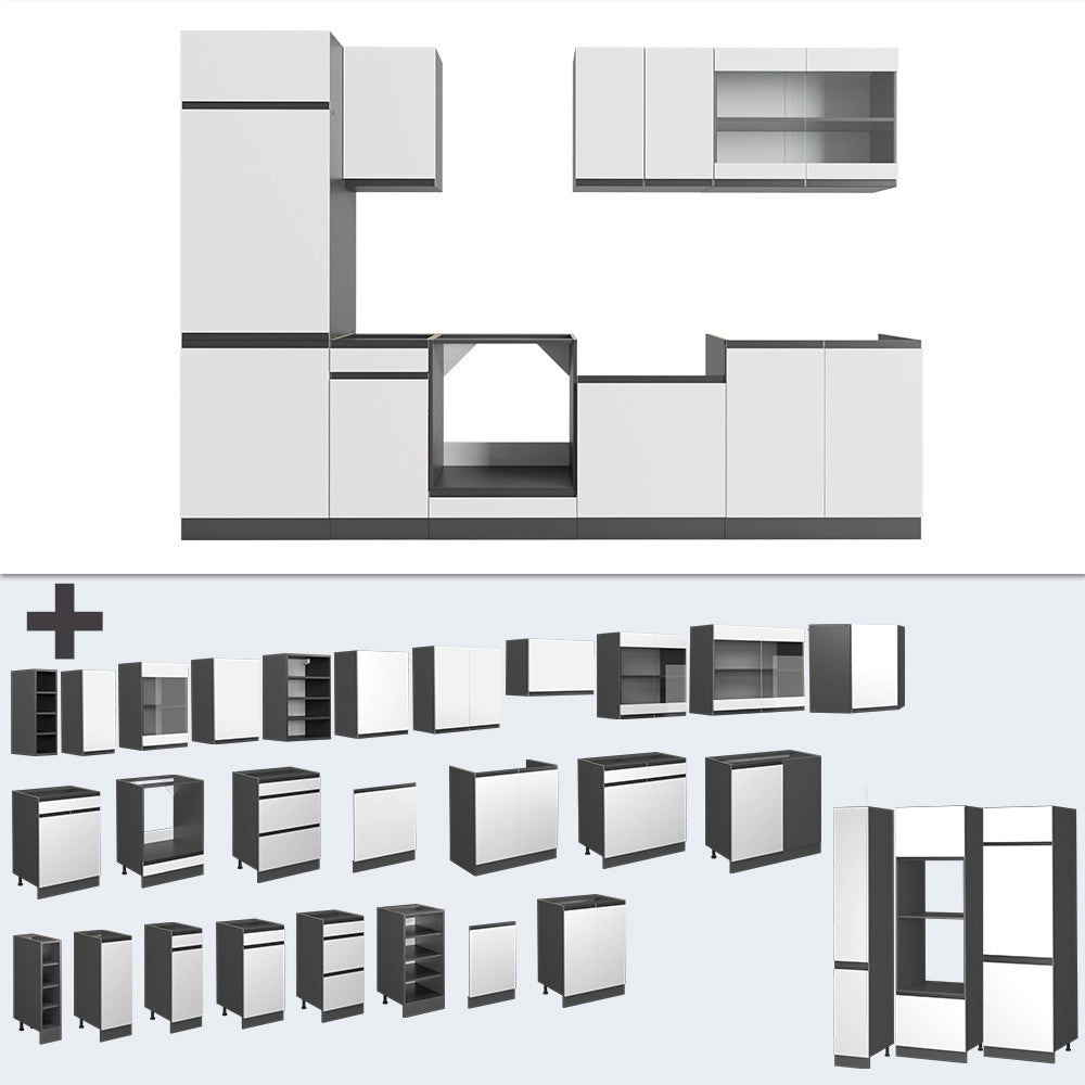 Vicco Cucina componibile Bianco/antracite 300 cm Forma a J
