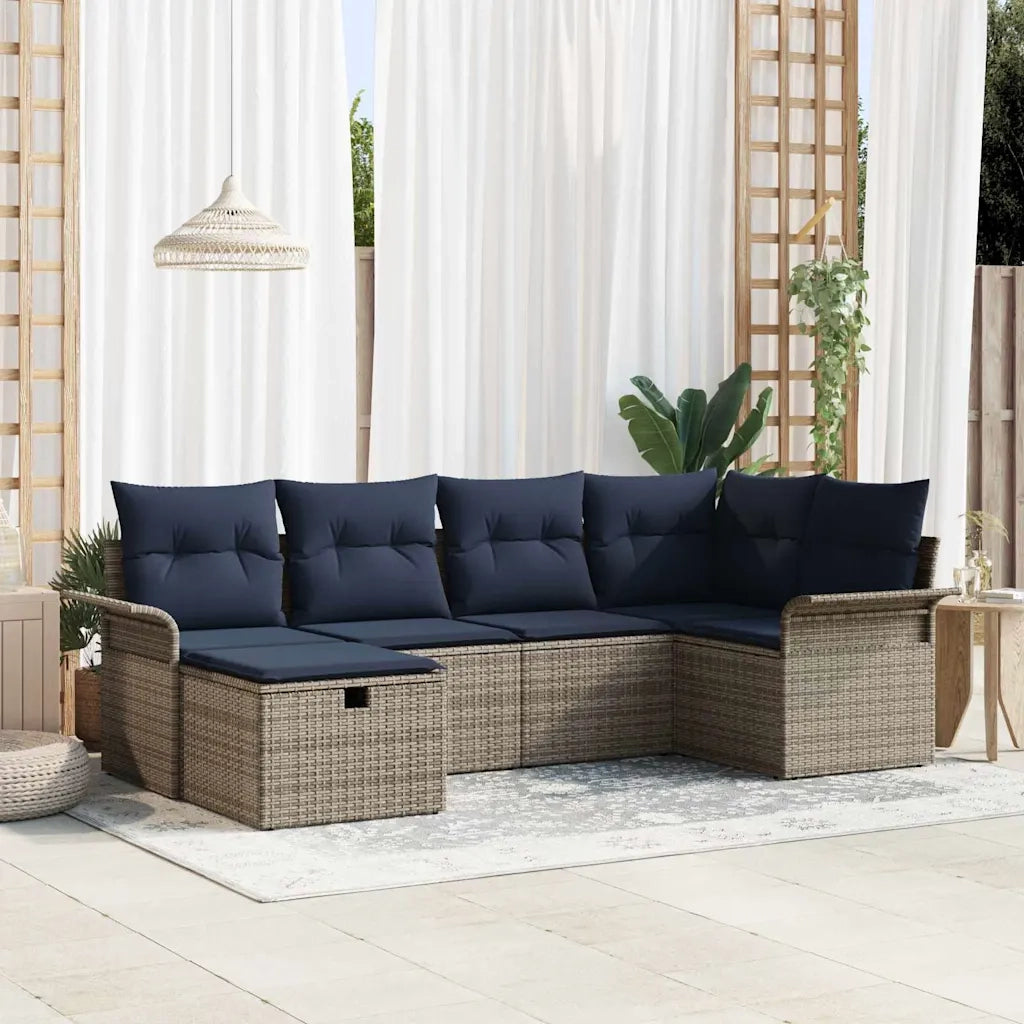 Set Divano da Giardino 6 pcs Grigio e Blu Navy polyrattan 3358884
