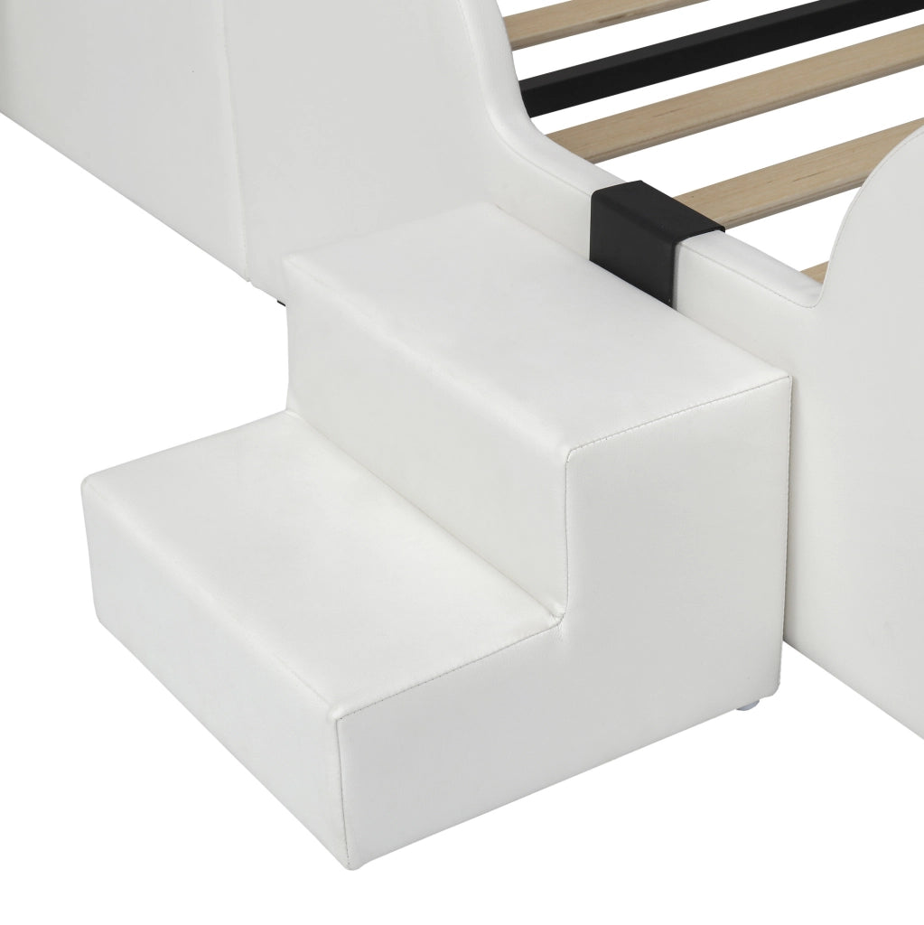 Letto singolo imbottito per bambini con scivolo e scala; 90x200 cm; PU rosa e bianco
