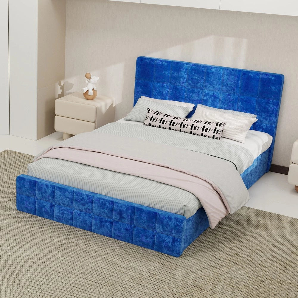 Letto imbottito contenitore con testiera ¨C Minimal ¨C blu velluto 140x200cm