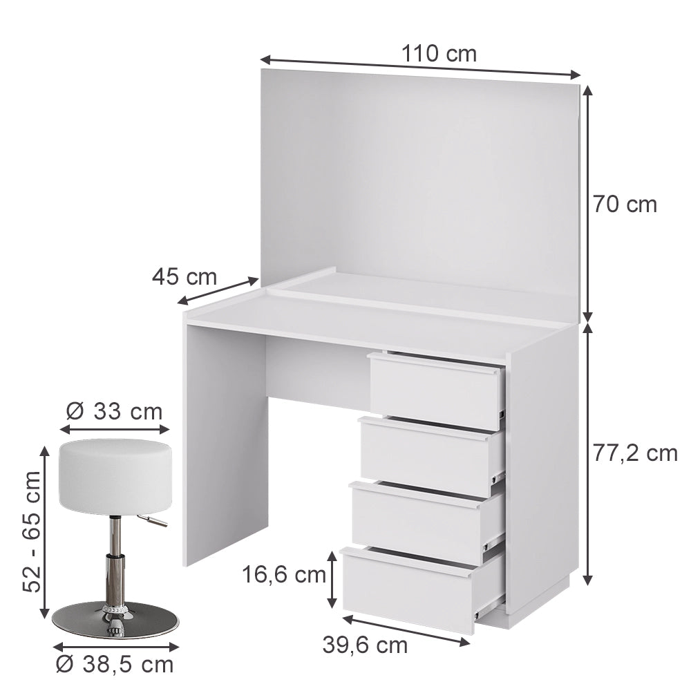 Vicco Tavolo da toeletta Bianco 110 cm con specchio e sgabello