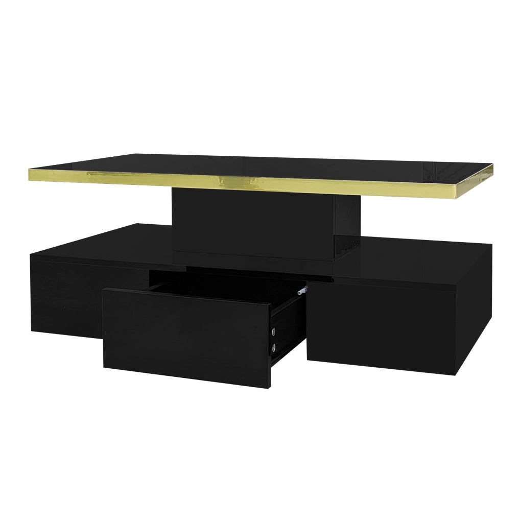 Tavolino da caffè moderno lucido nero 100 x 50 x 39 cm in truciolare con cassetto