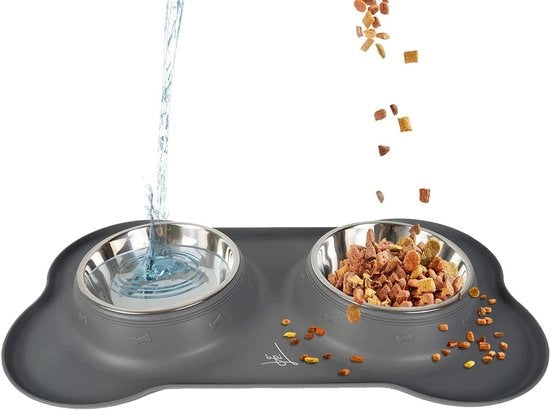Scaletta doppia in acciaio inossidabile antiscivolo e impermeabile per piccoli cani e gatti (M grigio) con guaina in silicone