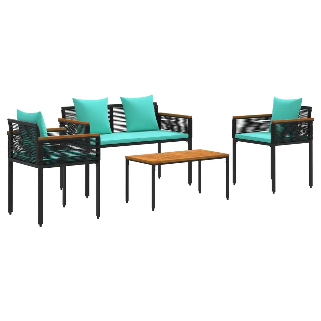 Set di Mobili da esterno | Set Salotto da Giardino con cuscino Nero e Turchese polyrattan