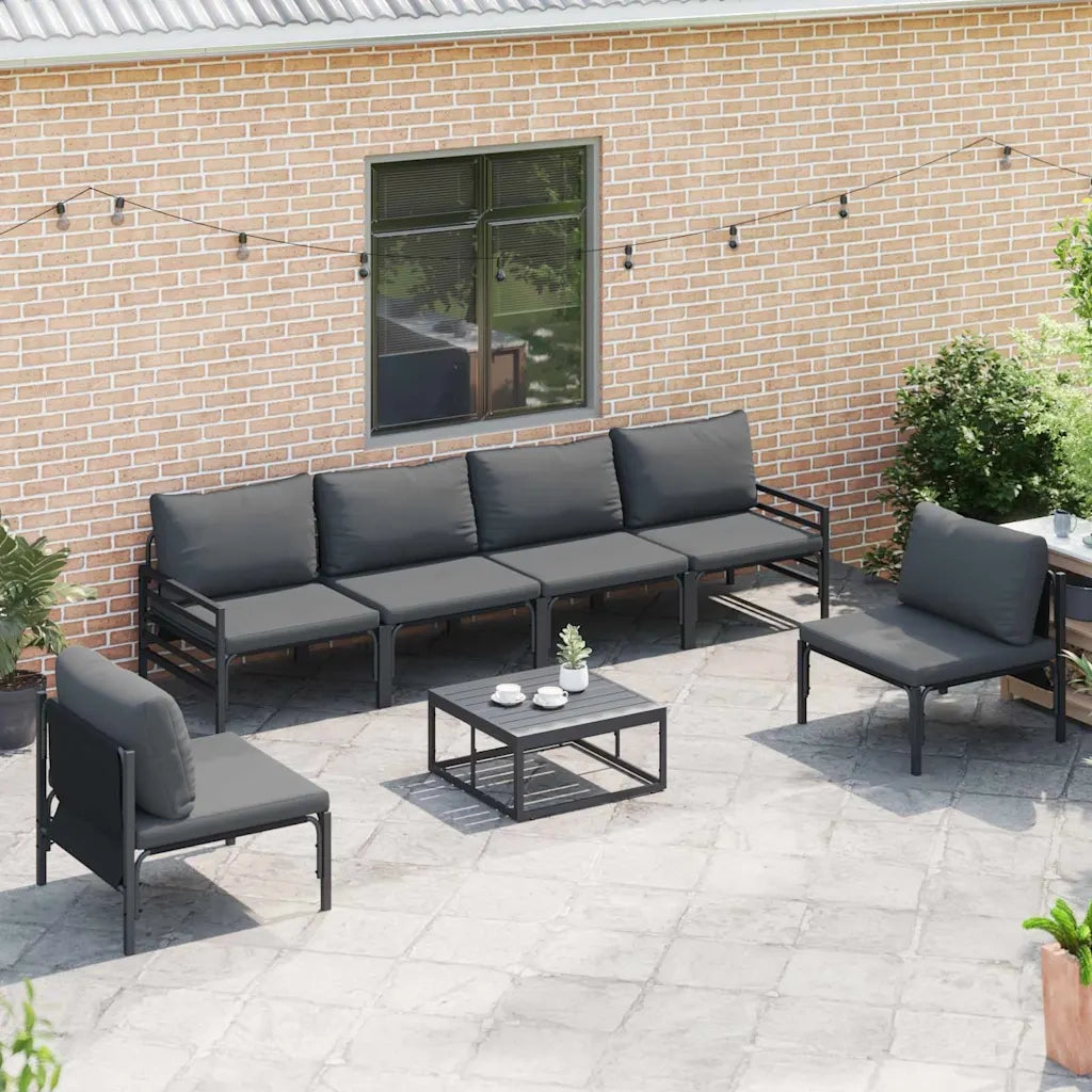 Set Divano da Giardino con cuscino 7 pcs Nero Acciaio 3378977