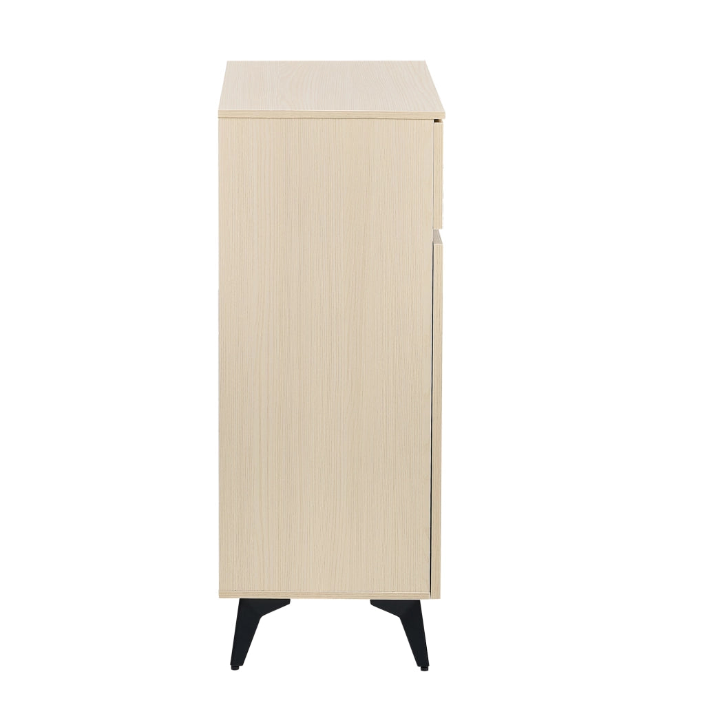 Credenza moderna in MDF con 2 ante, 1 cassetto e ripiani regolabili, colore legno chiaro