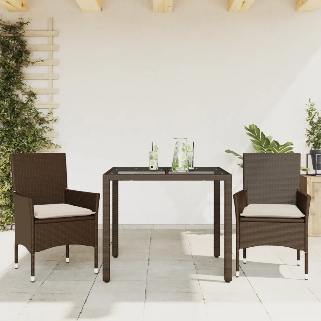 Set da Pranzo da Giardino 3pz | Set Salotto da Giardino con Cuscini Polyrattan e Vetro