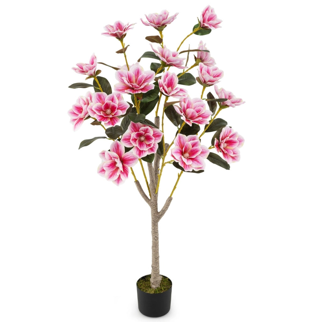 Albero di magnolia artificiale per interni per matrimonio e ristorante, Pianta finta da 130 cm con foglie in PEVA