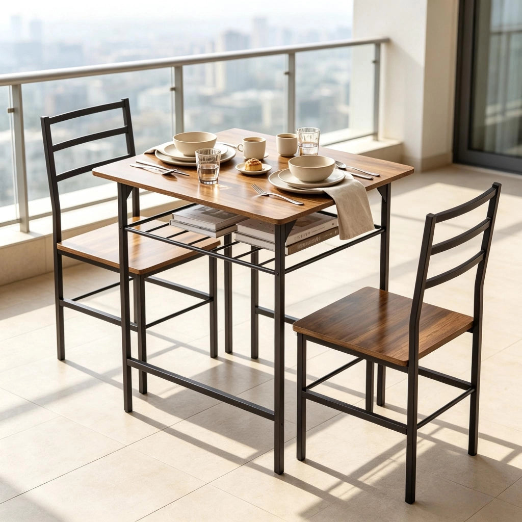 Tavolo da pranzo con 2 sedie e ripiano, stile industriale, per cucina, in metallo e truciolare, 80 × 50 cm