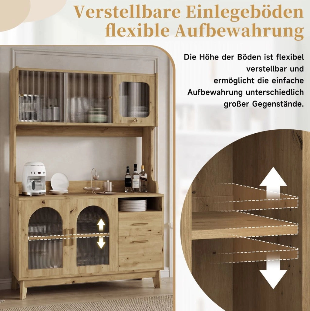 Credenza alta da cucina 120x40x178 cm in truciolare colore legno; con prese USB e frontale acrilico