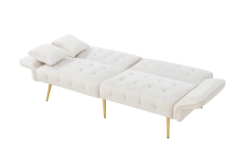OKWISH Divano Letto 2 Posti, Schienale Regolabile e Braccioli Multi Posizione, con Cuscini, Velluto, Bianco Antico