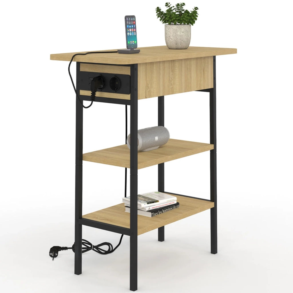 IDMarket - Tavolino DETROIT - comodino con ciabatta - design industriale