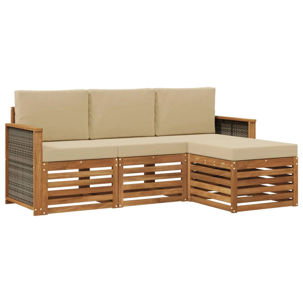 Set di divani da esterno con cuscino 4 pcs Naturale e Beige 3384199